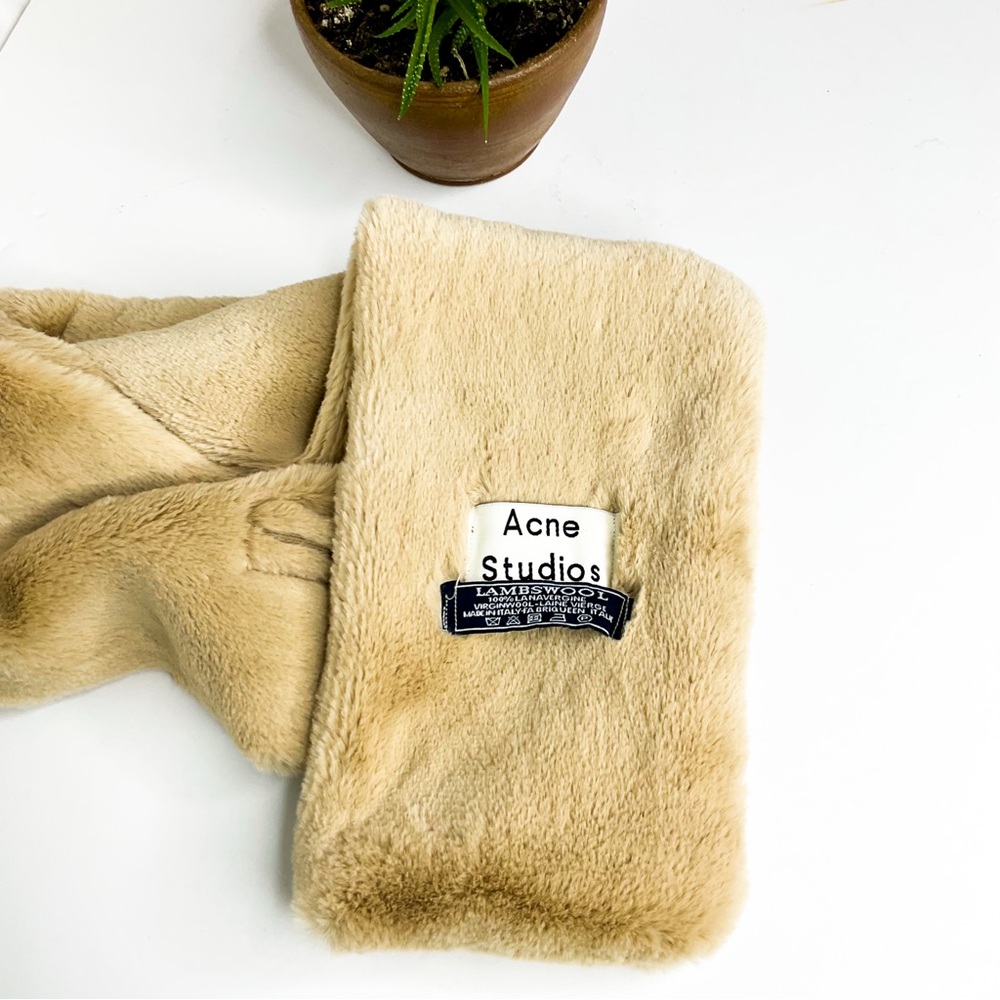 Acne Studios Lambswool Faux Fur Scarf | Tan Super Soft Winter Wrap - Picture 2 of 5